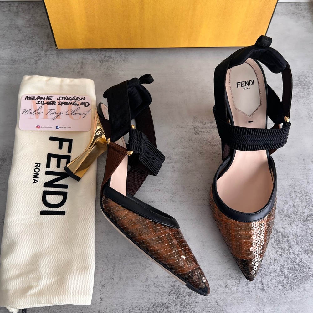 Authentic Brand New Fendi Colibri sequined slingback, size 38